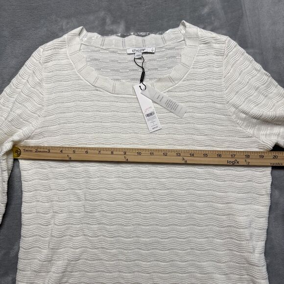 Chico’s Women’s Size 1 (Medium) Cream Textured Pullover Sweater – 3/4 Bell Sleev - Picture 4 of 11